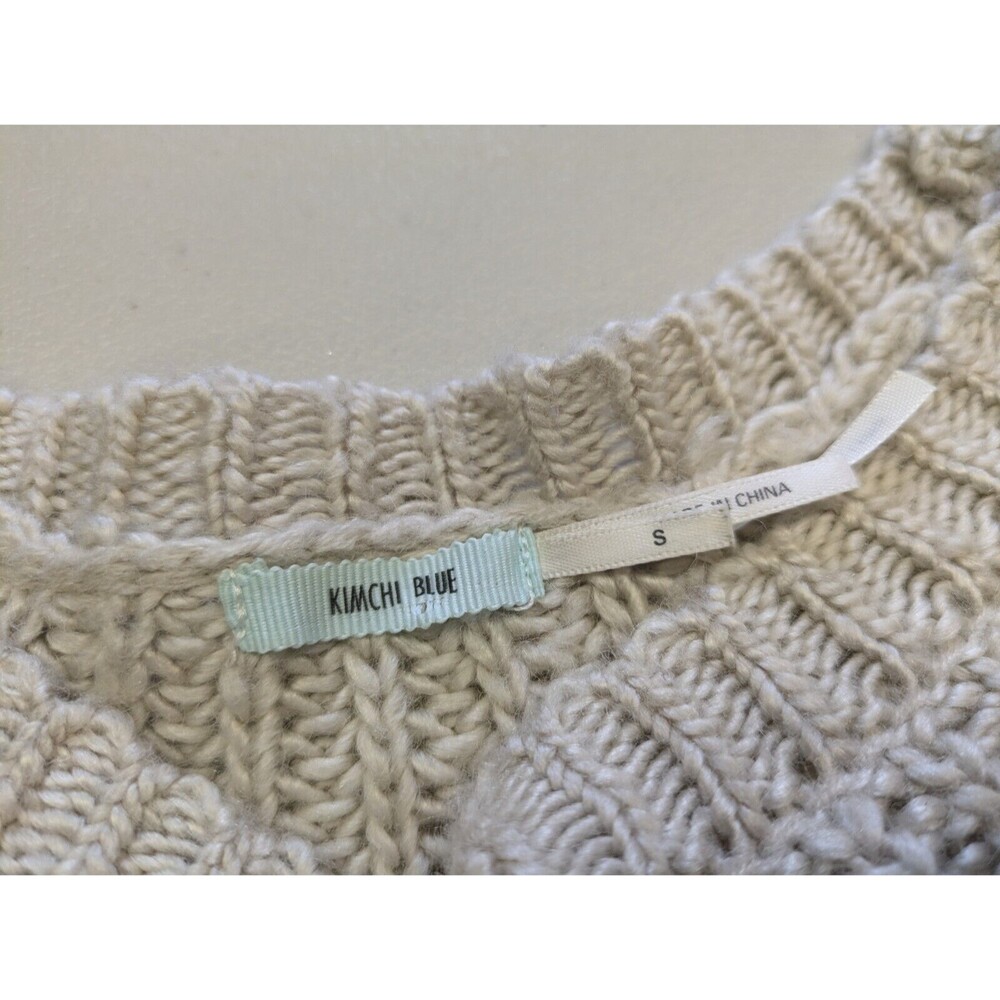 KIMCHI BLUE Wool Blend Crop Sweater Cream Chunky Knit Extra Long Sleeves Small - Picture 5 of 9
